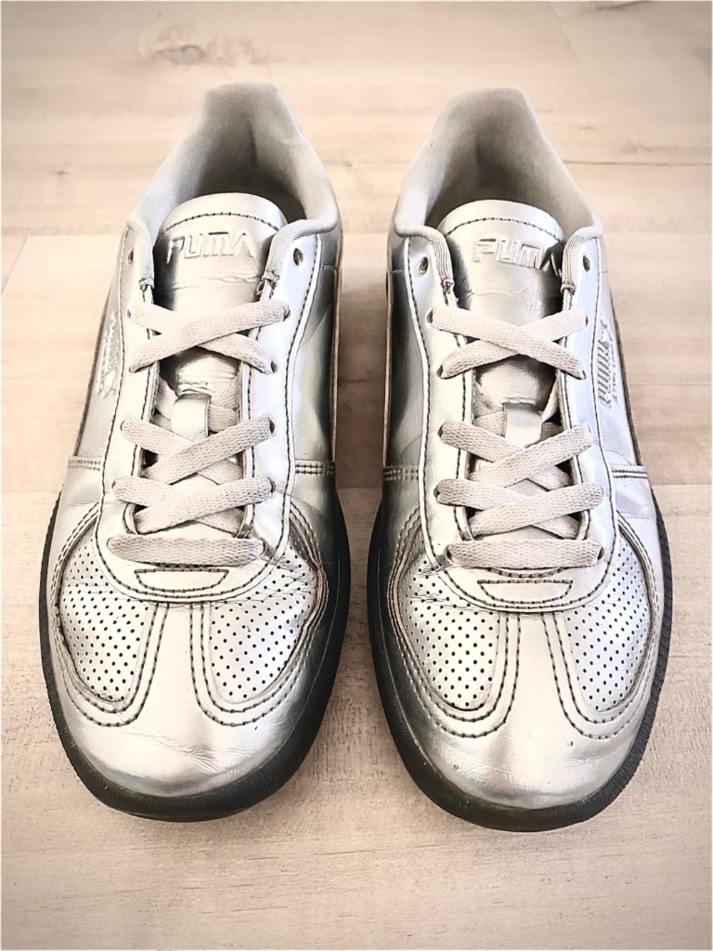 Free People Womens Silver Low-Top Leather Sneakers